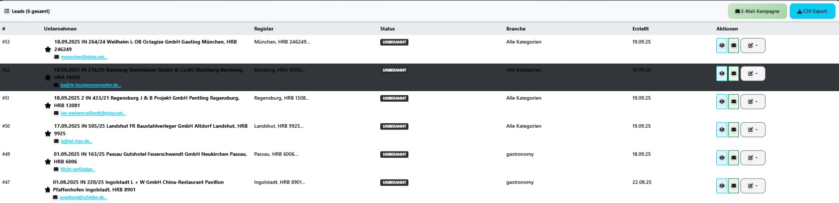 Export functionality for generating CSV reports and pipeline data