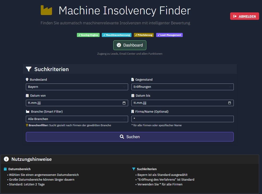 Search interface with filters for industry, region, and date
